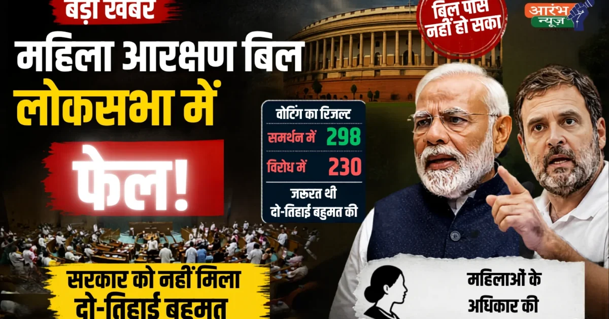 महिला आरक्षण बिल लोकसभा में फेल Women Reservation Bill 2026 पर सियासी टकराव तेज